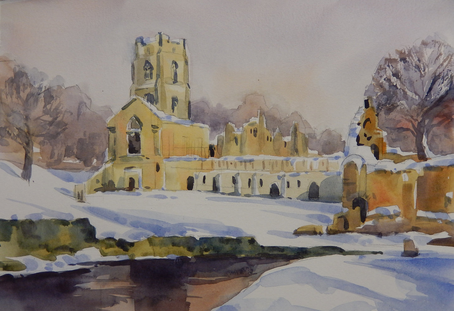 Fountains Abbey under snow